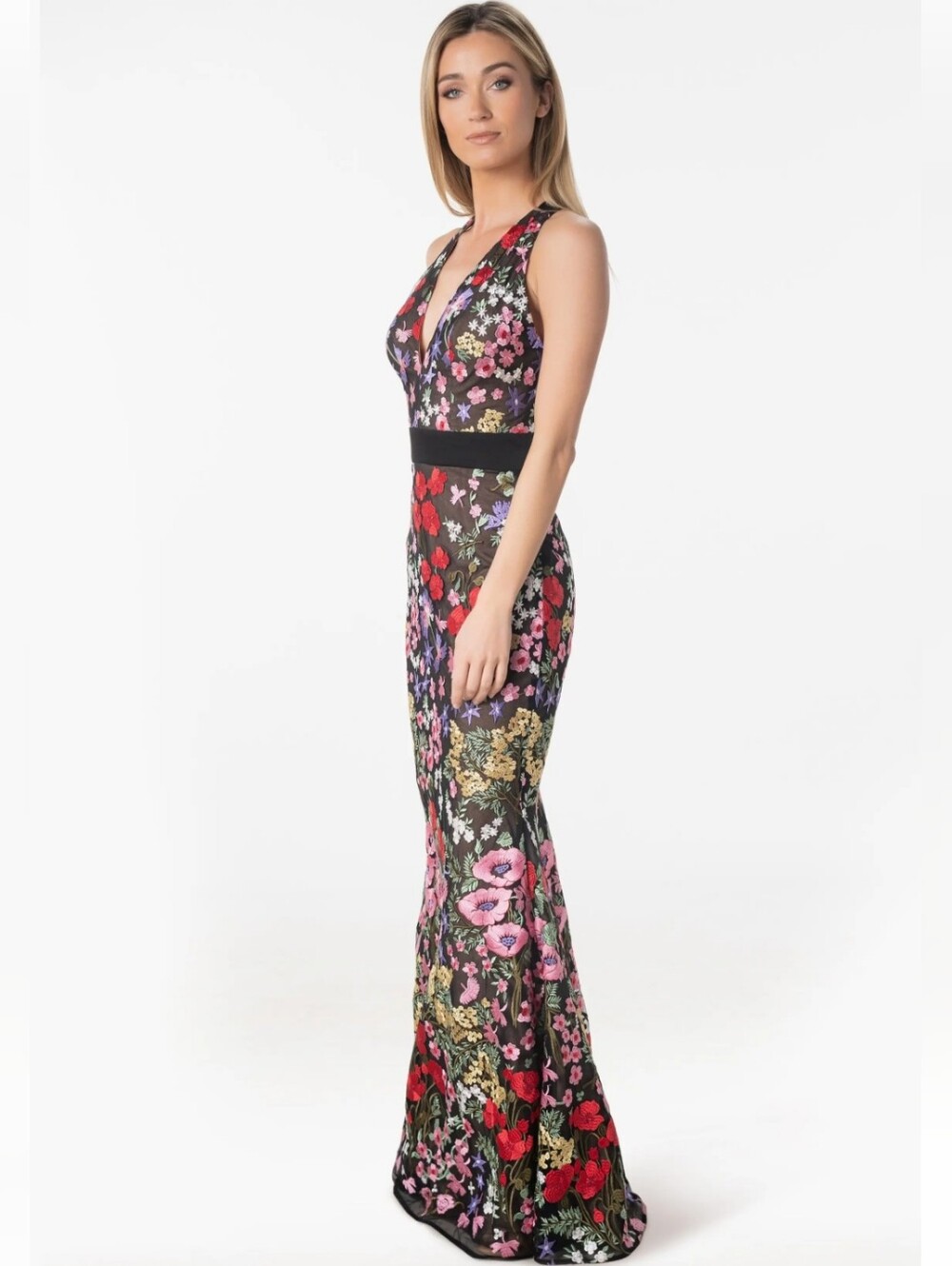 NWT Dress The Population Camden Full Length Flower Gown Size XXS